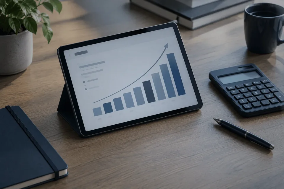 Google Ads yönetimi: ekranda yükselen reklam performansı grafiği